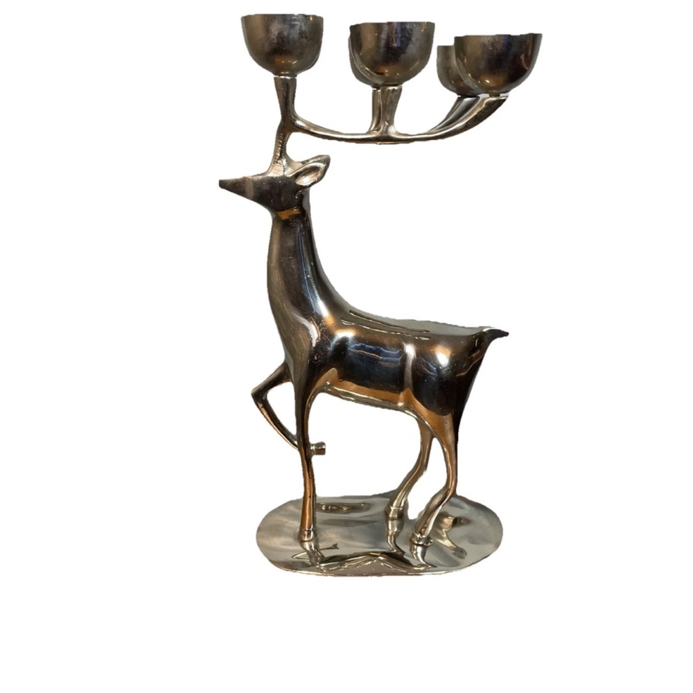 Silver Chrome Metal Reindeer 6 Candle Holder Holiday Christmas - Picture 1 of 5
